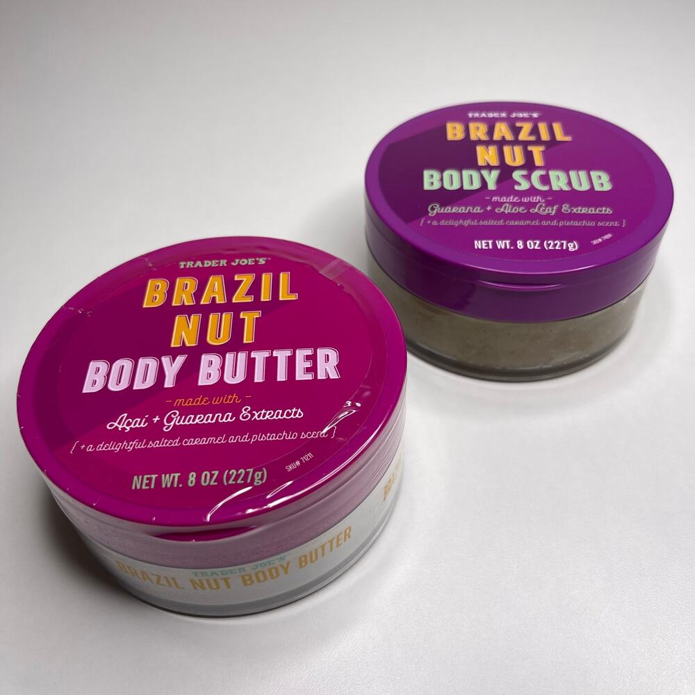 Set of 2! Trader Joe’s Brazil Nut Body Butter + Scrub — Salted Caramel Pistachio